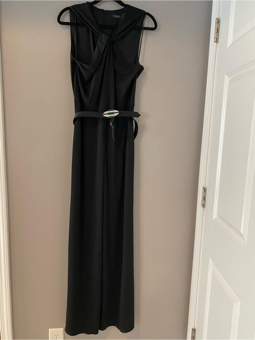 Lauren Ralph Lauren Black Twist-Neck Wide-Leg Jumpsuit - Picture 6 of 9